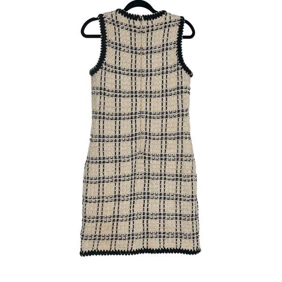 Tory Burch Women's Ivory Black Check Sleeveless Tweed Dress‎ Petite Size Small - Picture 5 of 13